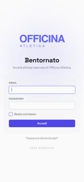 La pagina di accesso di una palestra: logo e colori suoi, prima del login